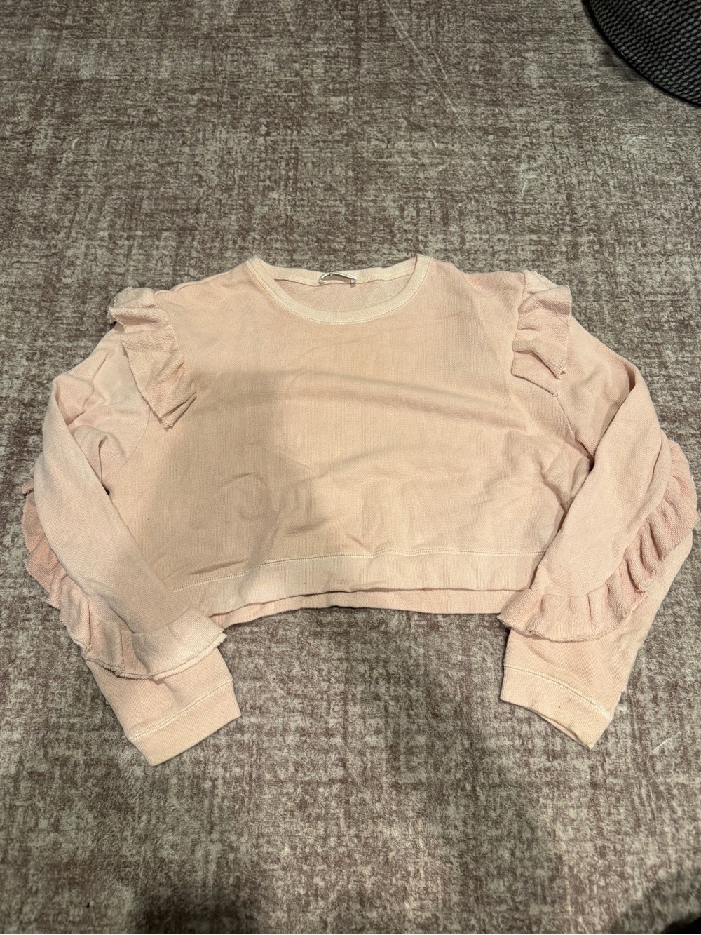 Love Shack Fancy Soft Pink Ruffle Sleeve Cropped Sweatshirt
